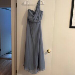Dusty Blue Floor-Length Birdy Grey Bridesmaid Dress - Kira One Shoulder Chiffon